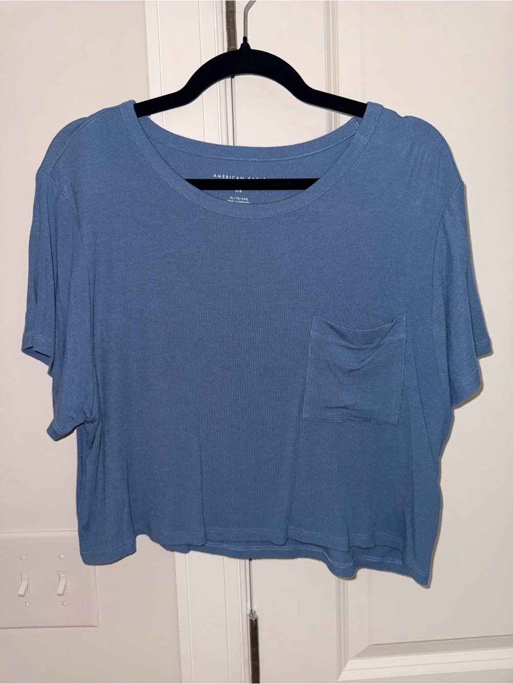 American Eagle Outfitters Dusty Blue Short Sleeve Pocket Tee